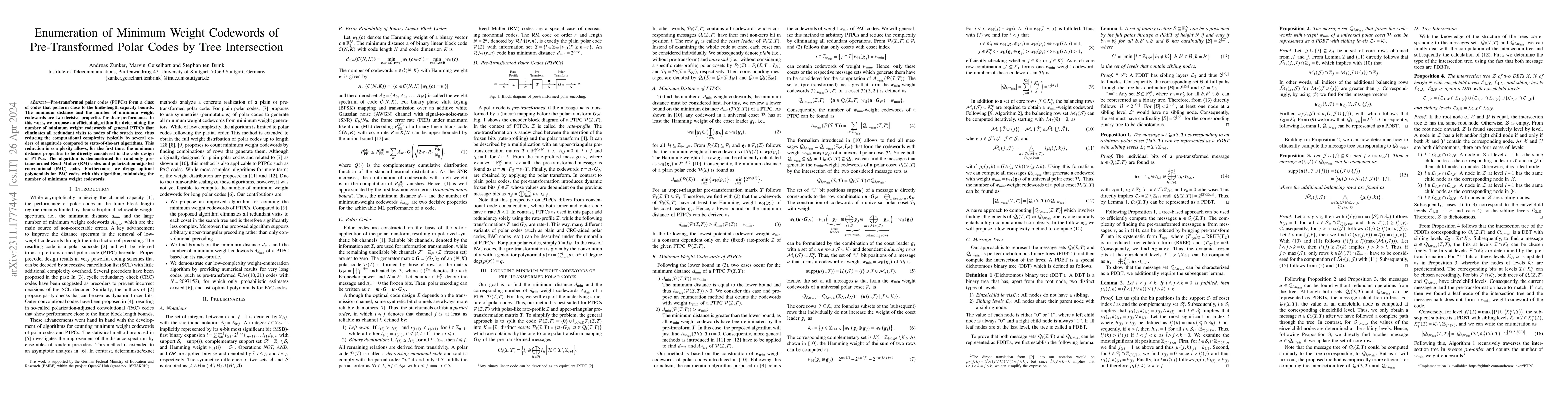 Thumbnail for Enumeration of Minimum Weight Codewords of Pre-Transformed Polar Codes
  by Tree Intersection
