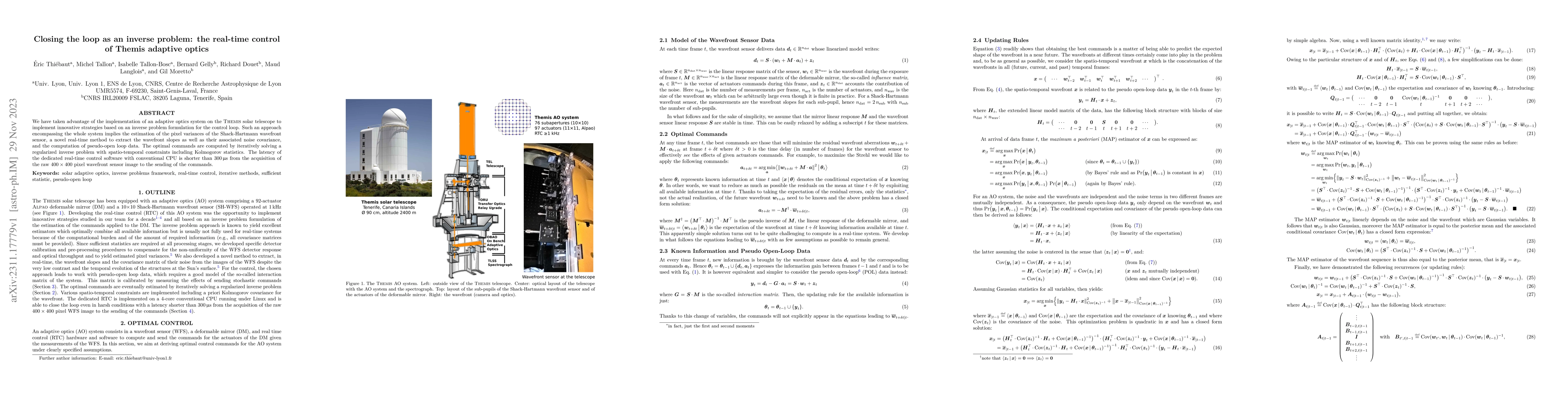 Thumbnail for Closing the loop as an inverse problem: the real-time control of THEMIS
  adaptive optics