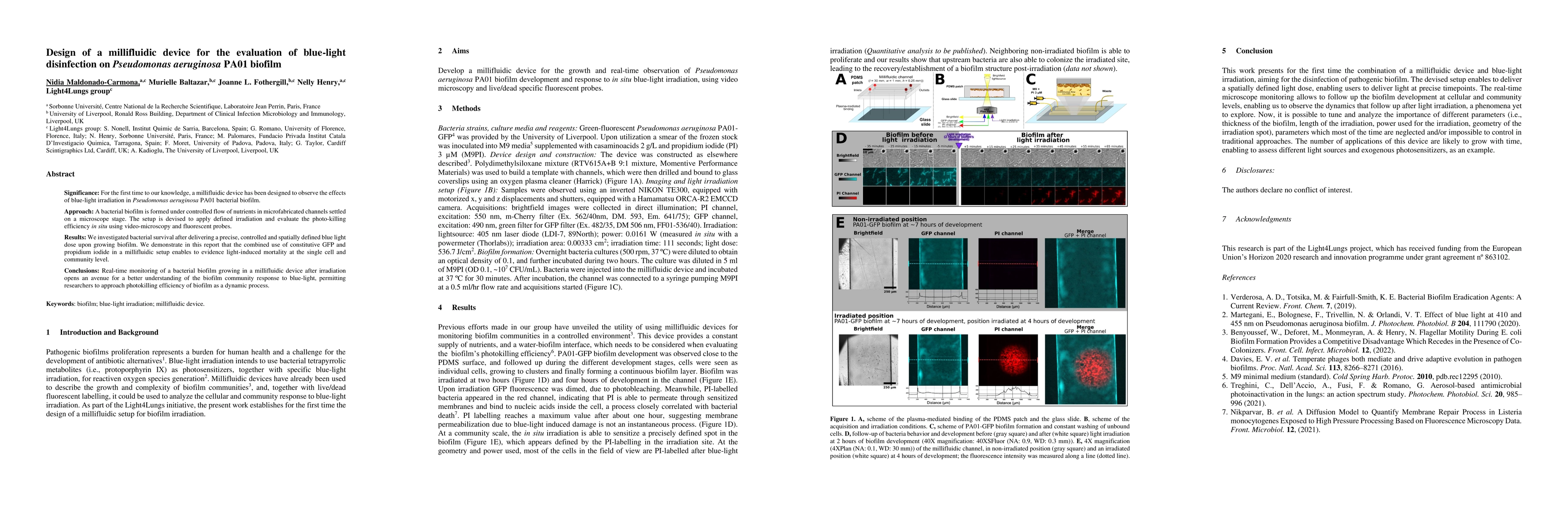 Thumbnail for Design of a millifluidic device for the evaluation of blue-light
  disinfection on Pseudomonas aeruginosa PA01 biofilm