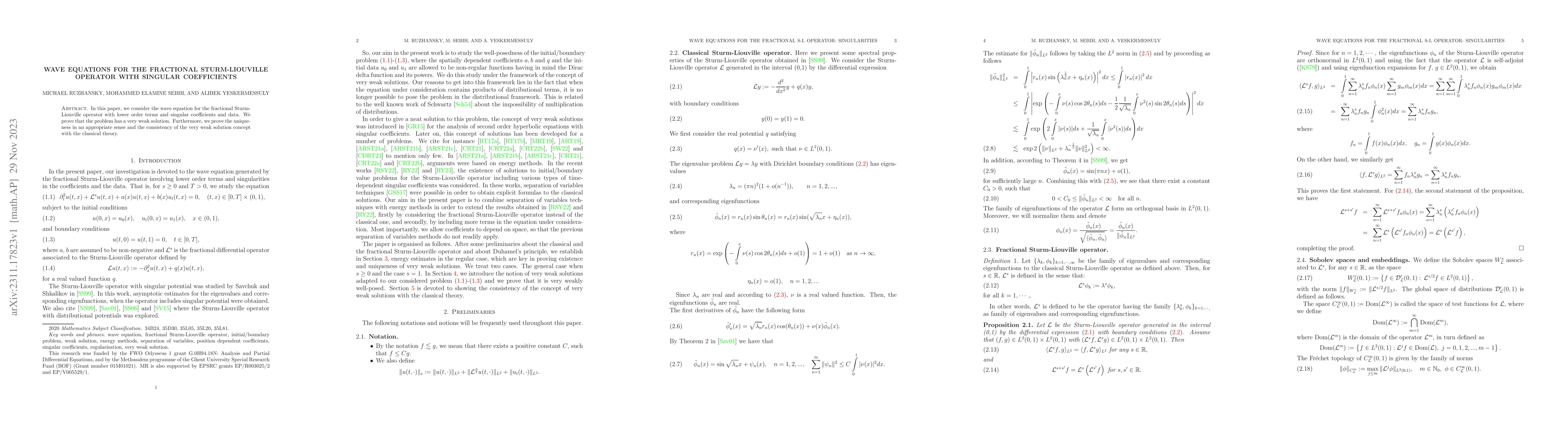 Thumbnail for Wave equations for the fractional Sturm-Liouville operator with singular
  coefficients
