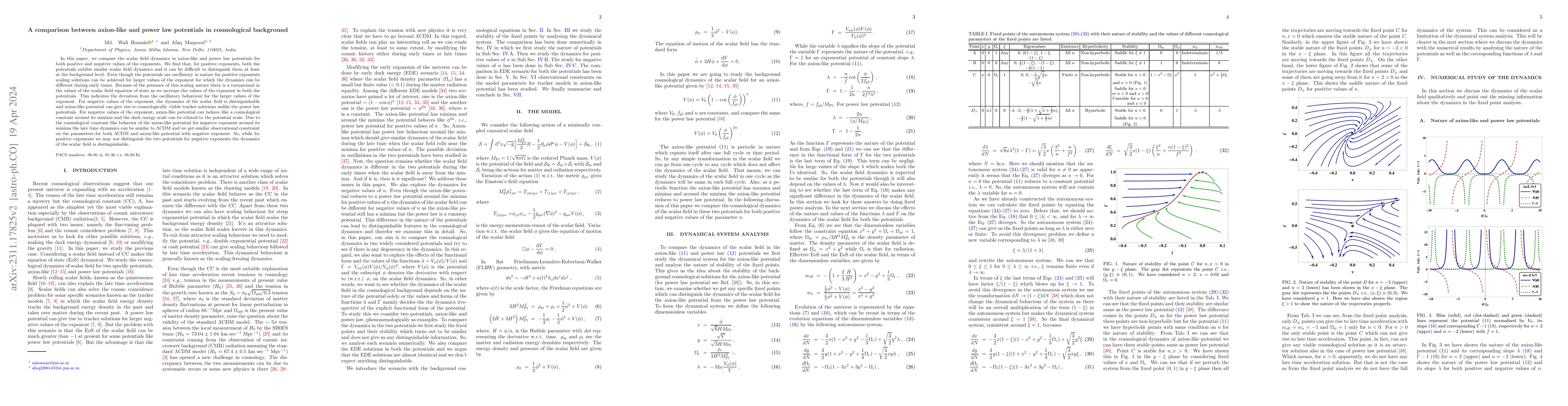 Thumbnail for A comparison between axion-like and power law potentials in cosmological
  background