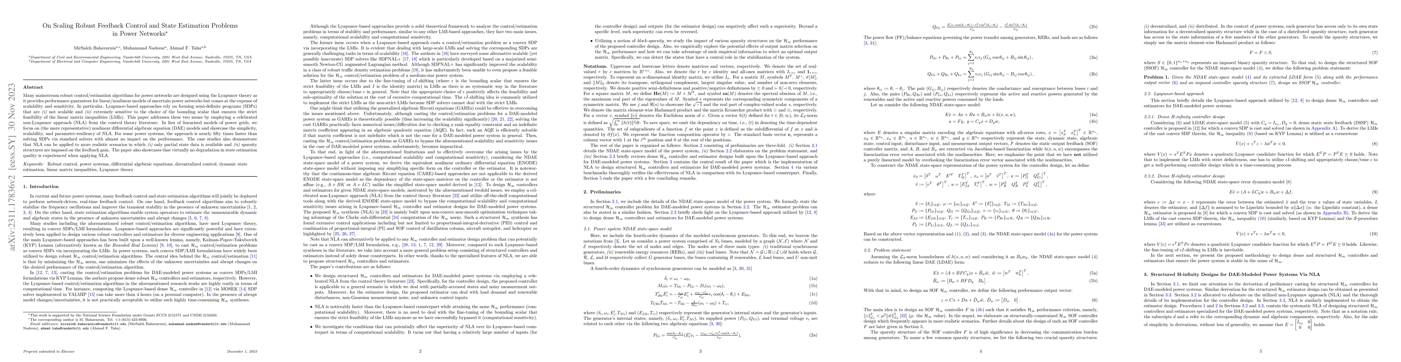 Thumbnail for On Scaling Robust Feedback Control and State Estimation Problems in
  Power Networks