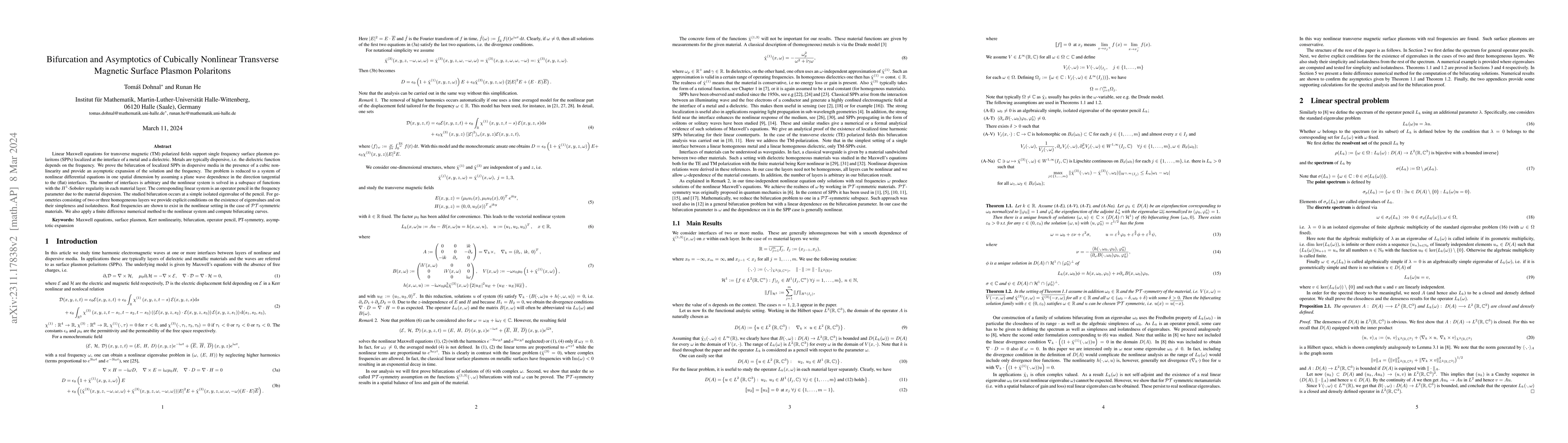 Thumbnail for Bifurcation and Asymptotics of Cubically Nonlinear Transverse Magnetic
  Surface Plasmon Polaritons