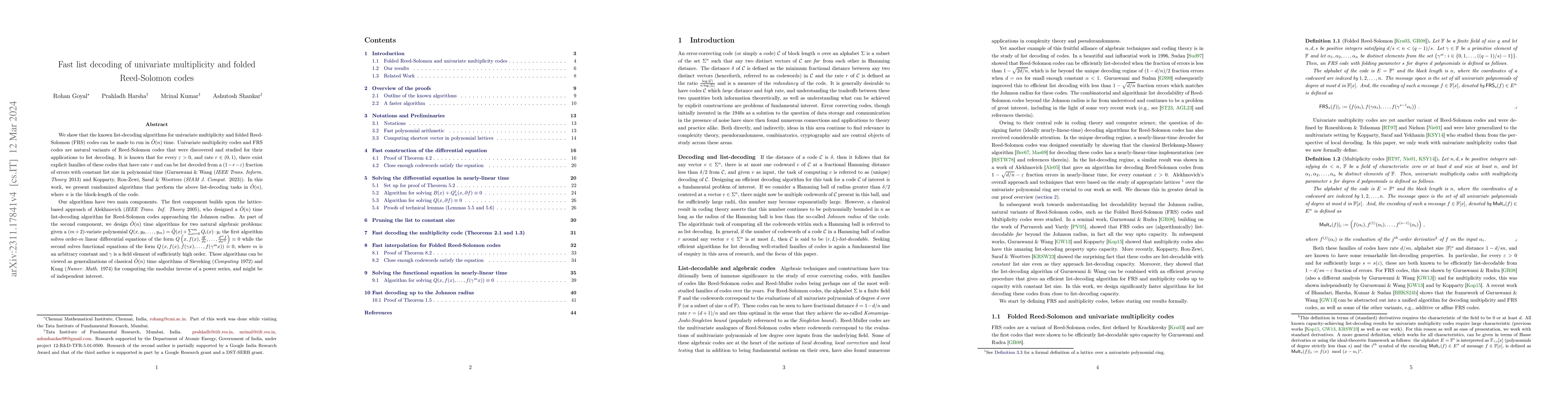 Thumbnail for Fast list-decoding of univariate multiplicity and folded Reed-Solomon
  codes