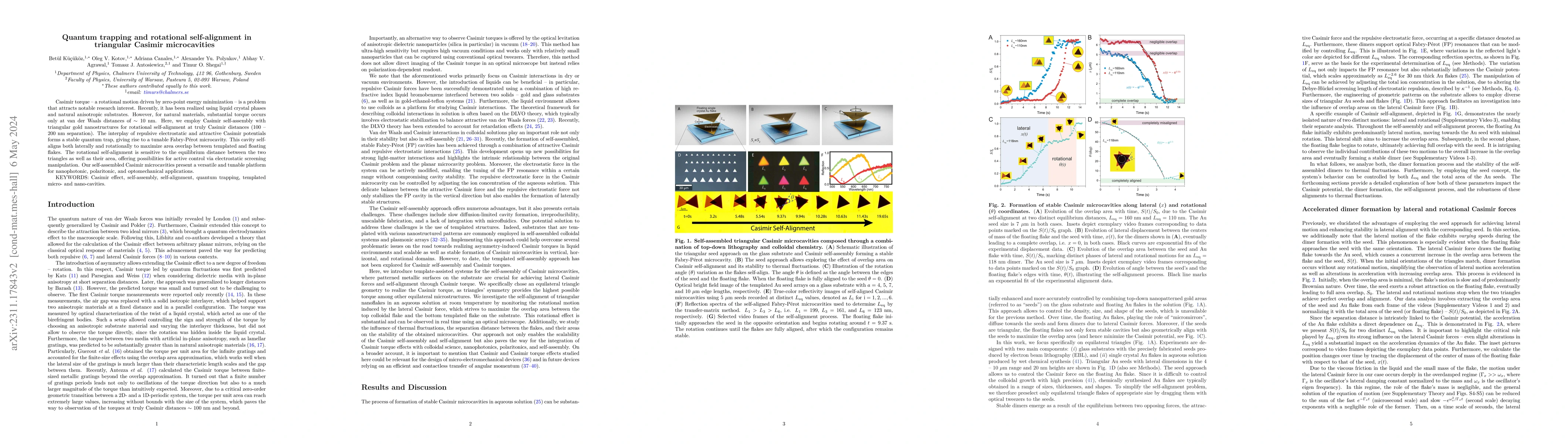 Thumbnail for Quantum trapping and rotational self-alignment in triangular Casimir
  microcavities