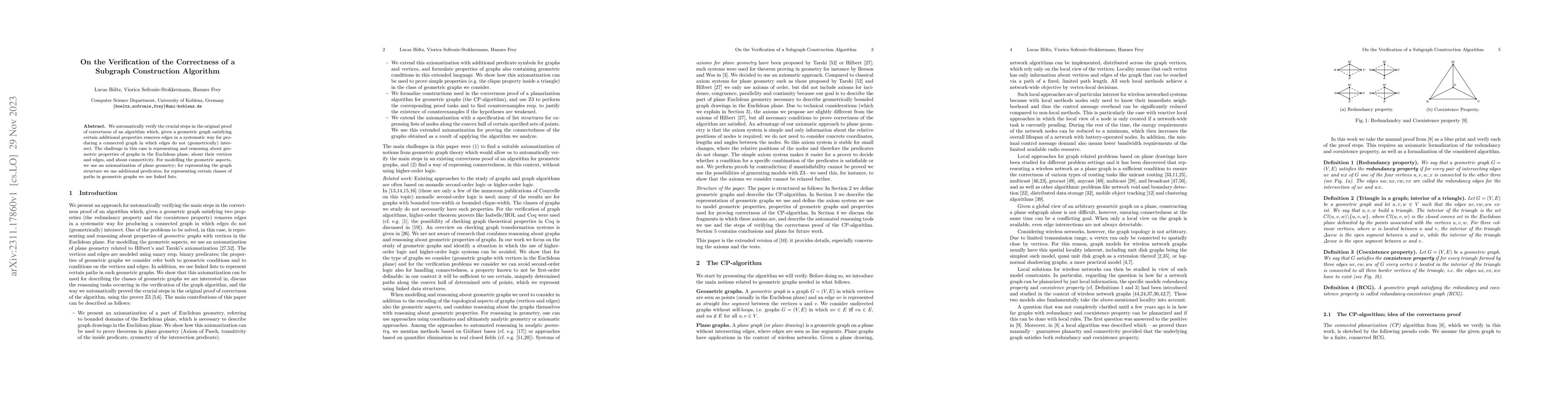 Thumbnail for On the Verification of the Correctness of a Subgraph Construction
  Algorithm
