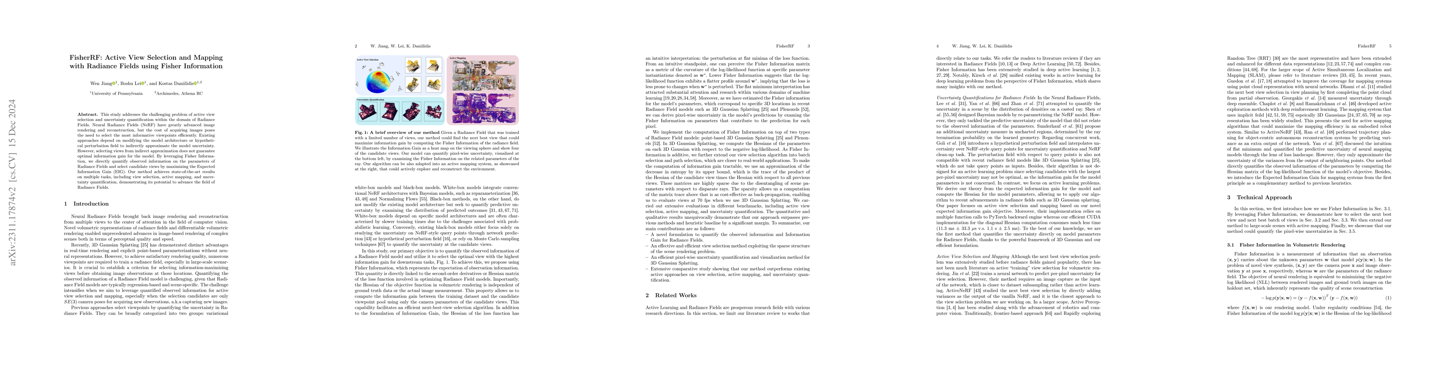 Thumbnail for FisherRF: Active View Selection and Uncertainty Quantification for
  Radiance Fields using Fisher Information