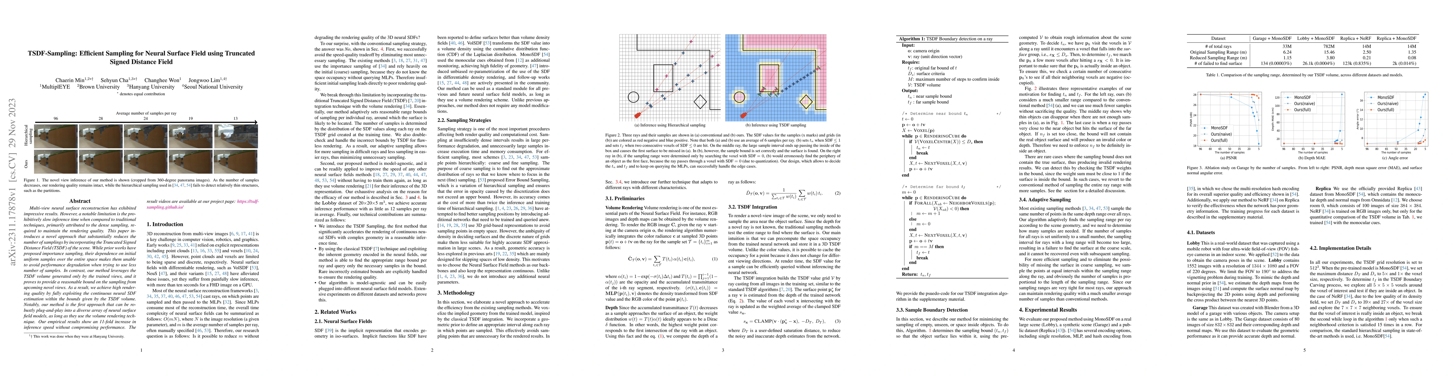 Thumbnail for TSDF-Sampling: Efficient Sampling for Neural Surface Field using
  Truncated Signed Distance Field