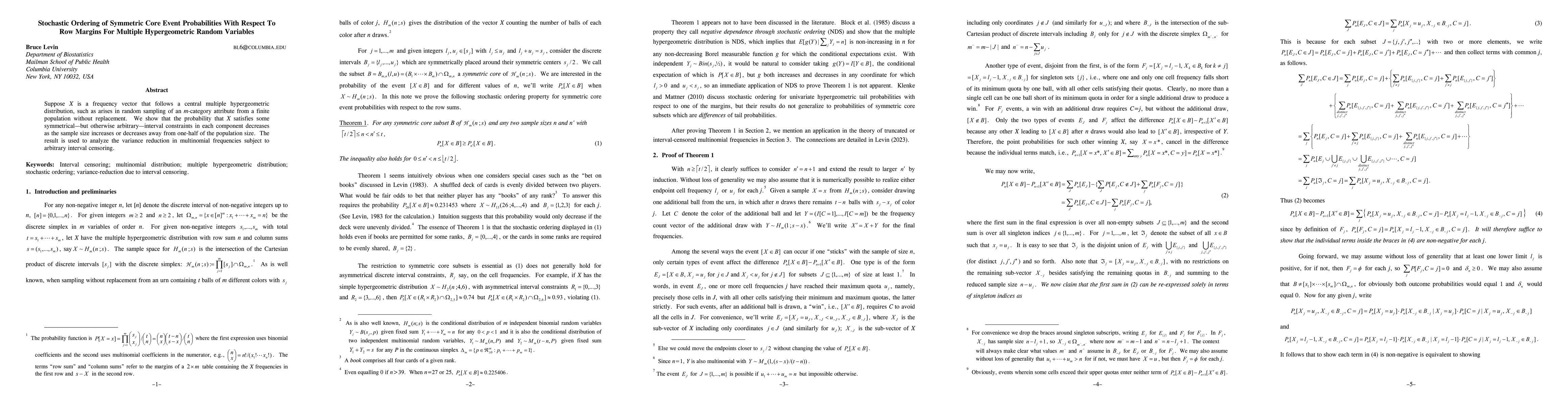 Thumbnail for Stochastic Ordering of Symmetric Core Event Probabilities With Respect
  To Row Margins For Multiple Hypergeometric Random Variables
