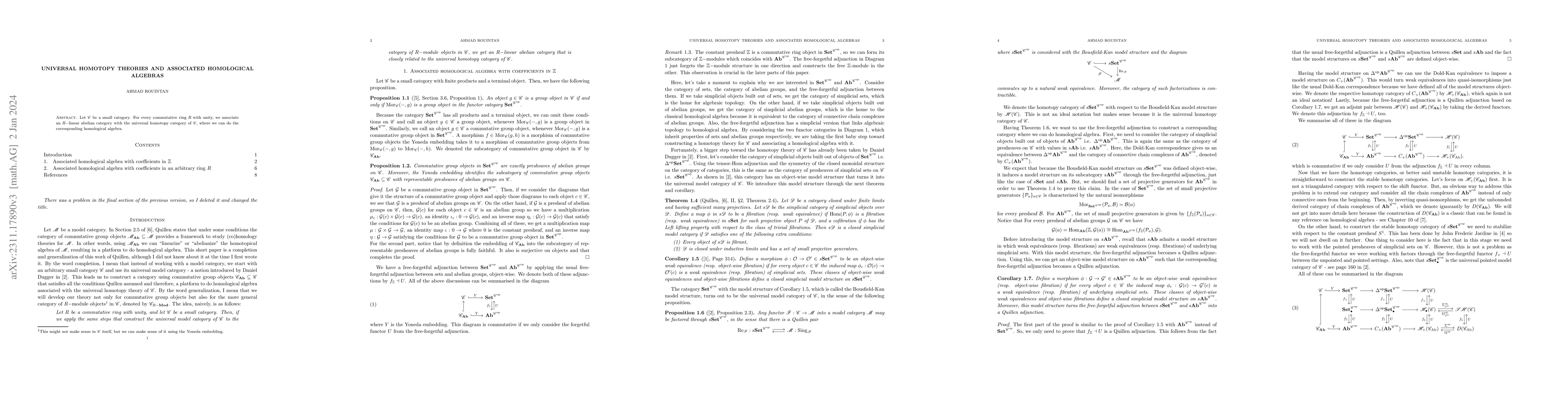 Thumbnail for Universal Homotopy Theories and Associated Homological Algebras