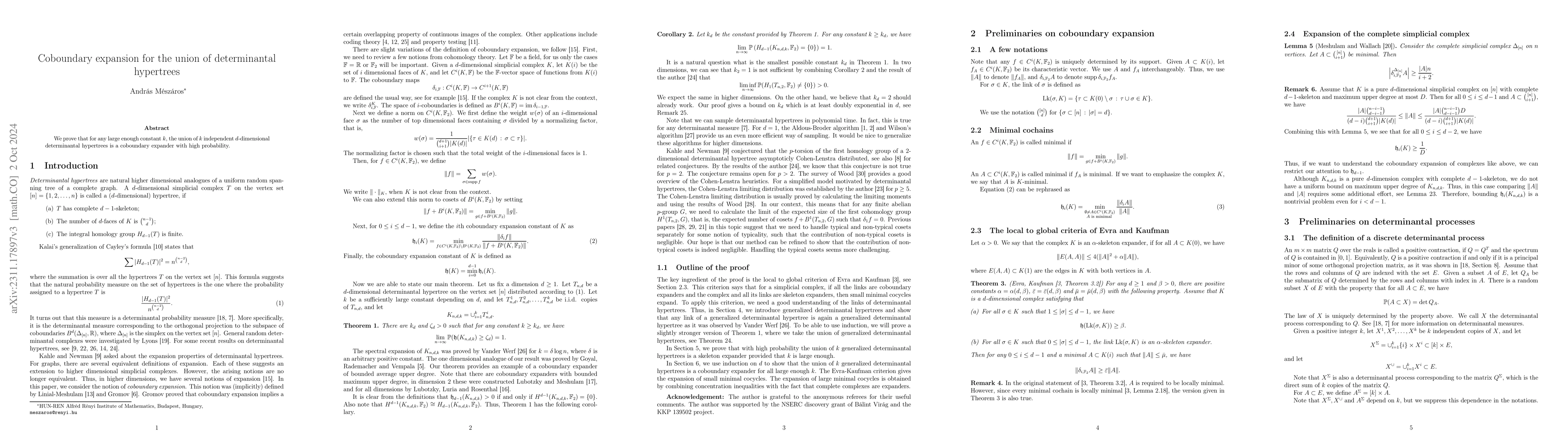 Thumbnail for Coboundary expansion for the union of determinantal hypertrees