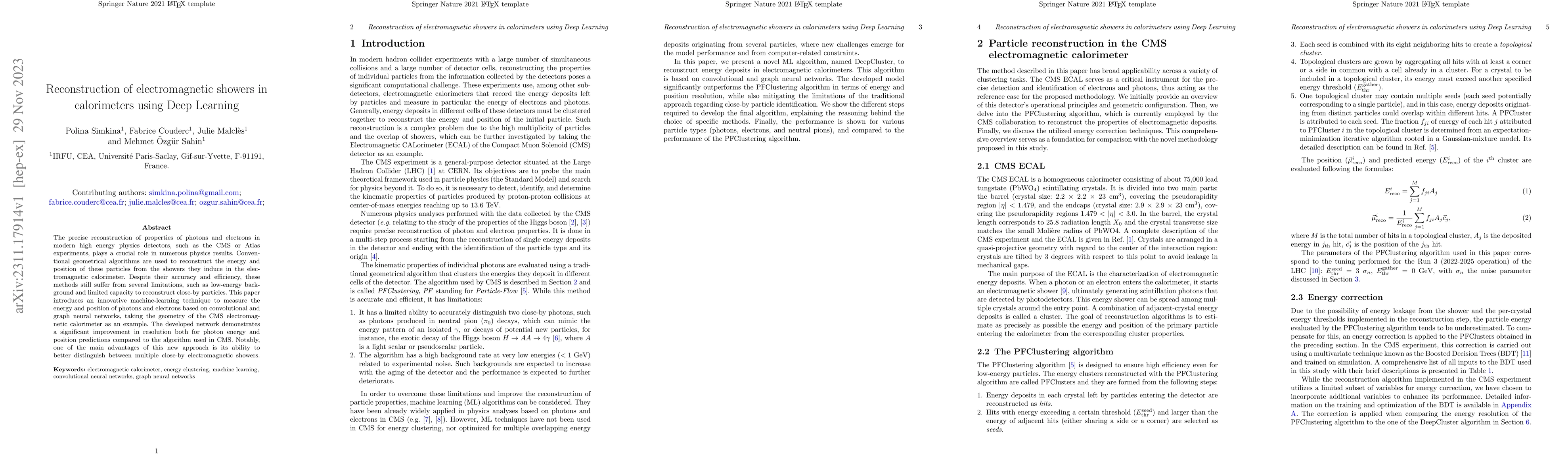 Thumbnail for Reconstruction of electromagnetic showers in calorimeters using Deep
  Learning