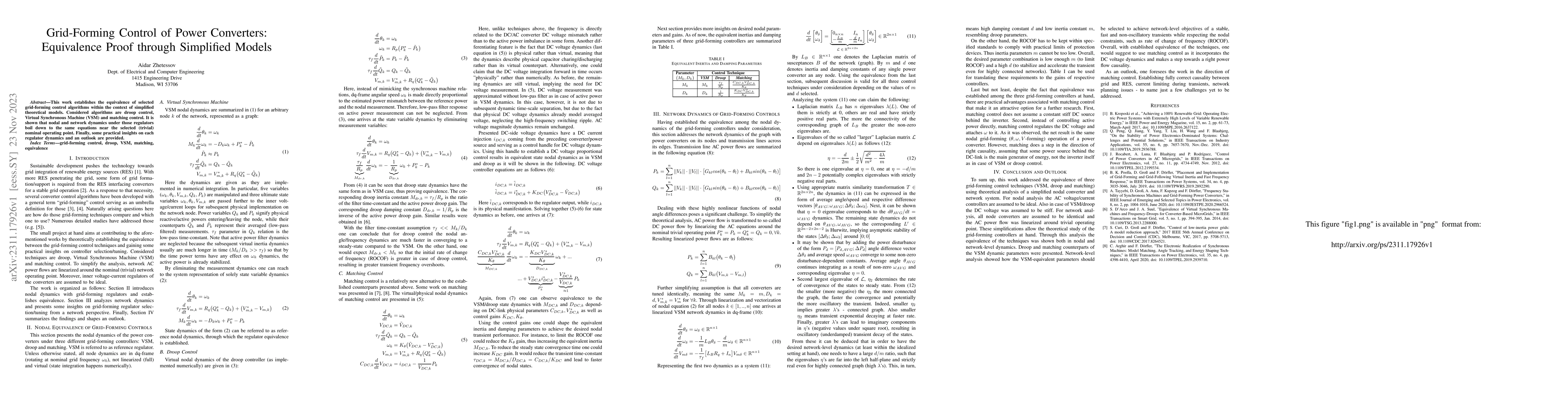Thumbnail for Grid-Forming Control of Power Converters: Equivalence Proof through
  Simplified Models