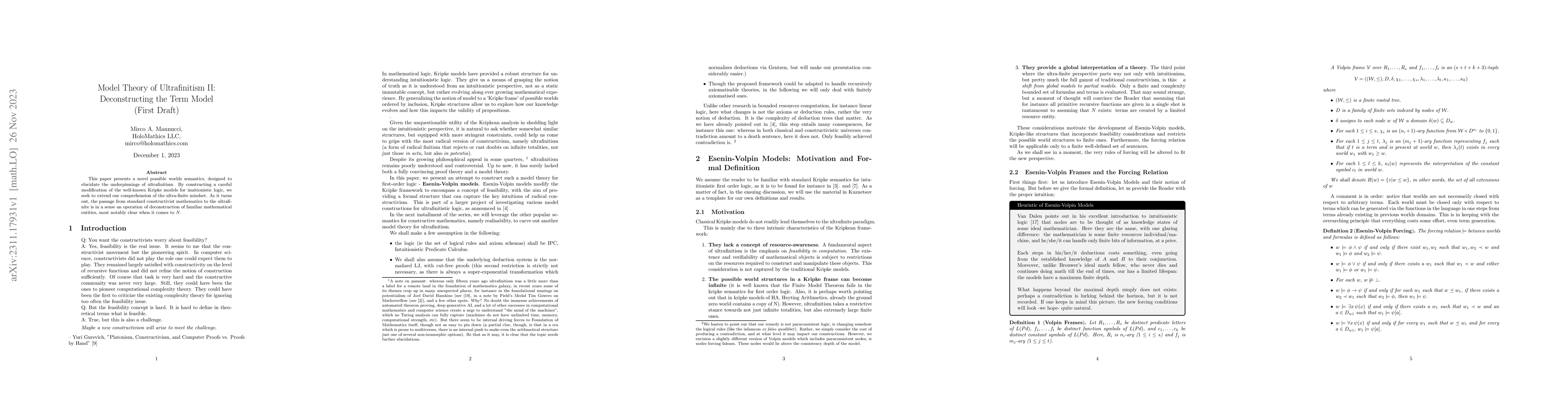 Thumbnail for Model Theory of Ultrafinitism II: Deconstructing the Term Model (First
  Draft)