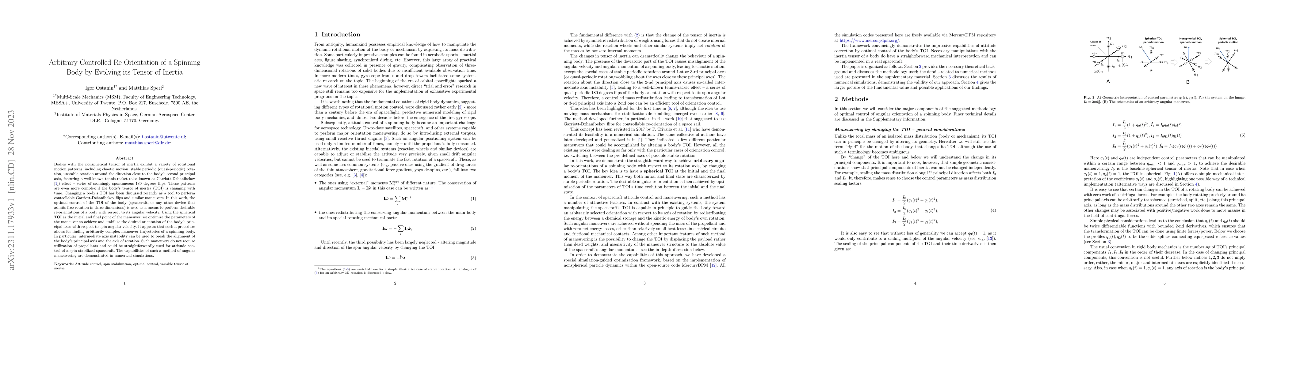 Thumbnail for Arbitrary Controlled Re-Orientation of a Spinning Body by Evolving its
  Tensor of Inertia