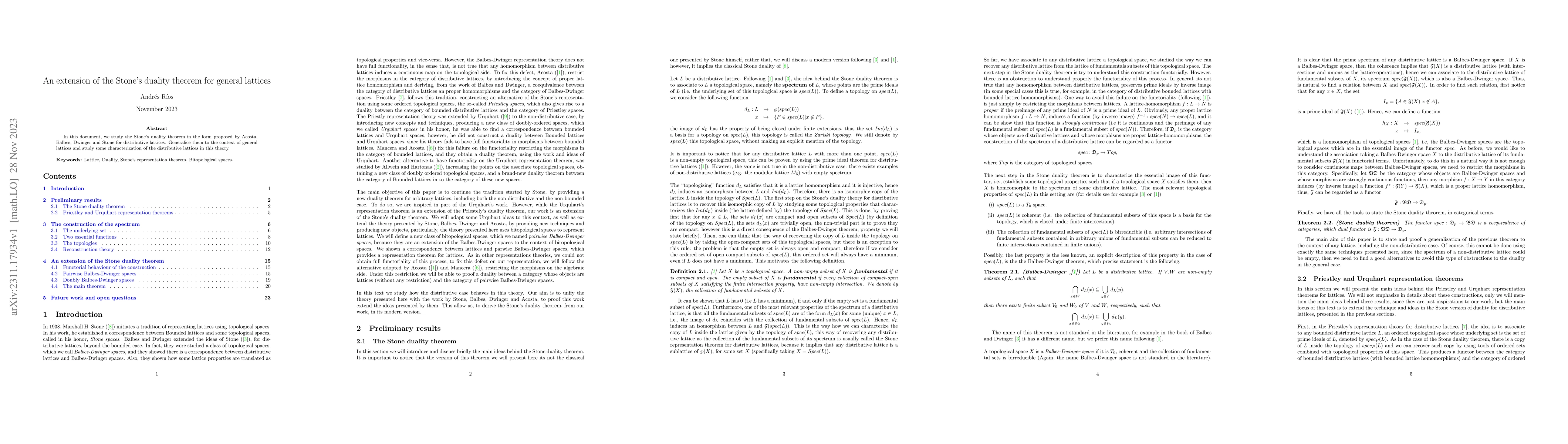 Thumbnail for An extension of the Stone's duality theorem for general lattices