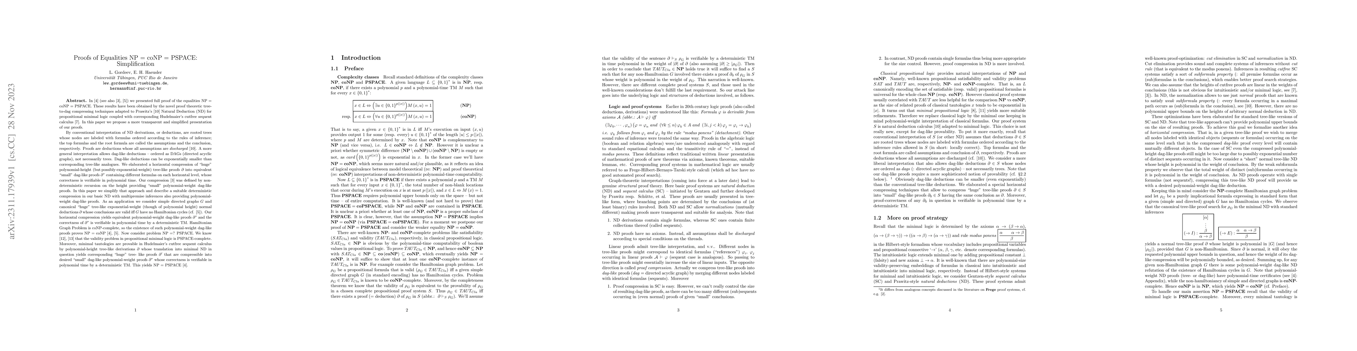 Thumbnail for Proofs of Equalities NP = coNP = PSPACE: Simplification