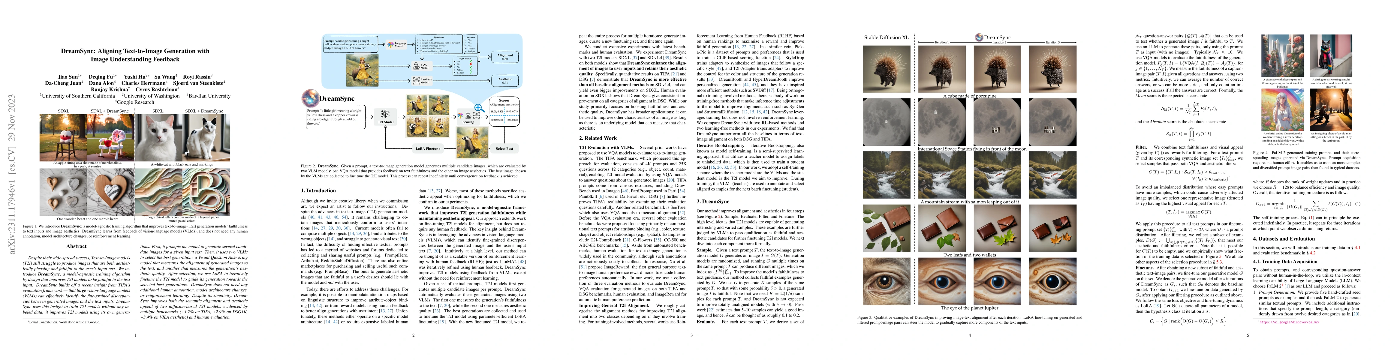 Thumbnail for DreamSync: Aligning Text-to-Image Generation with Image Understanding
  Feedback