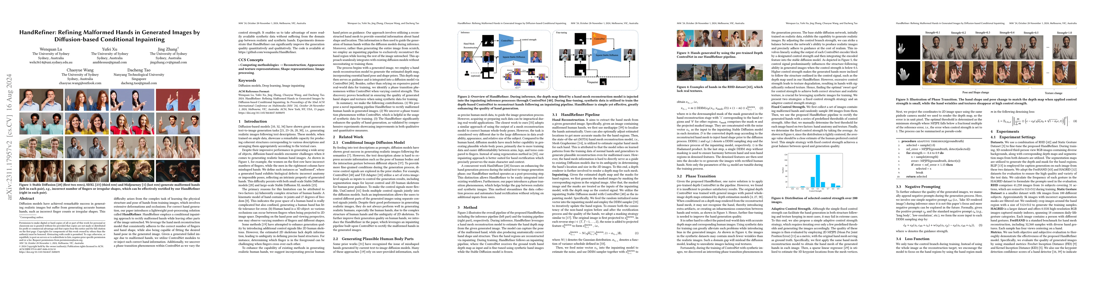 Thumbnail for HandRefiner: Refining Malformed Hands in Generated Images by
  Diffusion-based Conditional Inpainting