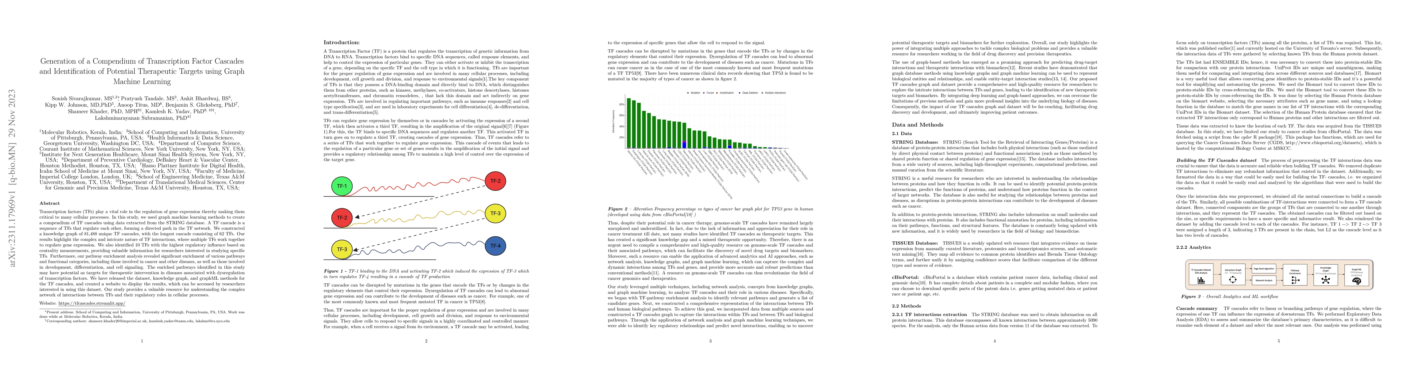 Thumbnail for Generation of a Compendium of Transcription Factor Cascades and
  Identification of Potential Therapeutic Targets using Graph Machine Learning