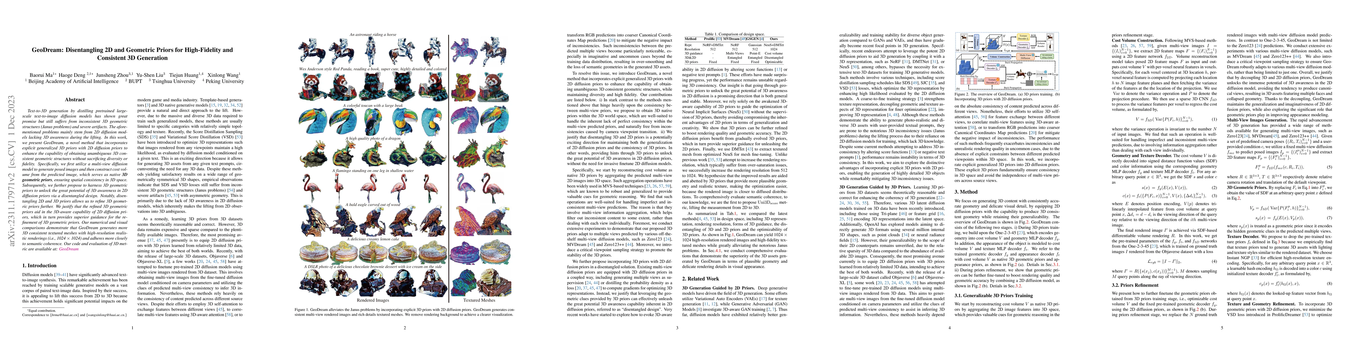 Thumbnail for GeoDream: Disentangling 2D and Geometric Priors for High-Fidelity and
  Consistent 3D Generation