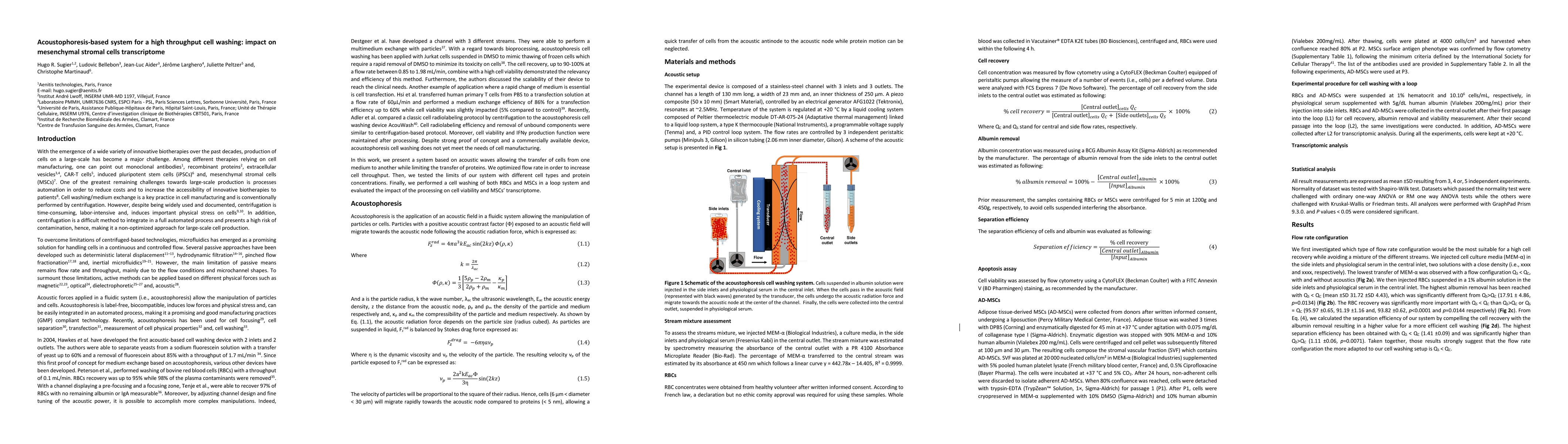 Thumbnail for Feasibility of an Acoustophoresis-based System for a High-Throughput
  Cell Washing: Application to Bioproduction