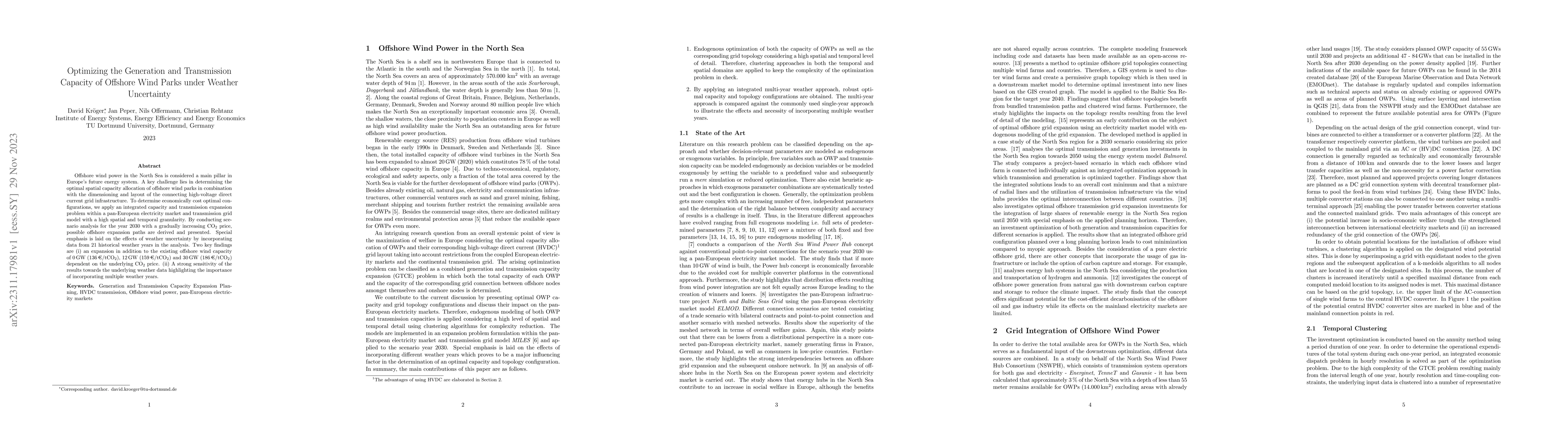 Thumbnail for Optimizing the Generation and Transmission Capacity of Offshore Wind
  Parks under Weather Uncertainty
