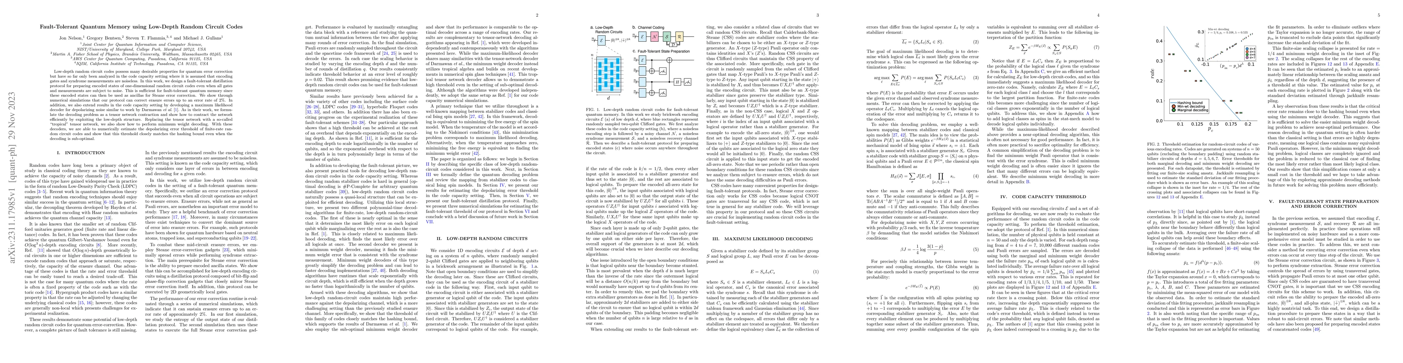 Thumbnail for Fault-Tolerant Quantum Memory using Low-Depth Random Circuit Codes