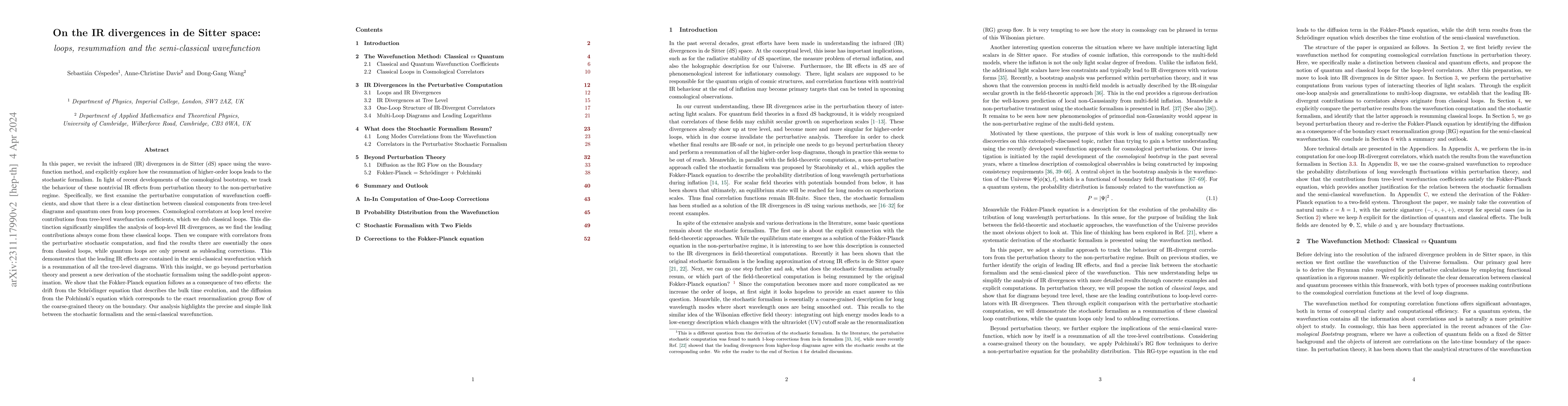 Thumbnail for On the IR Divergences in de Sitter Space: loops, resummation and the
  semi-classical wavefunction