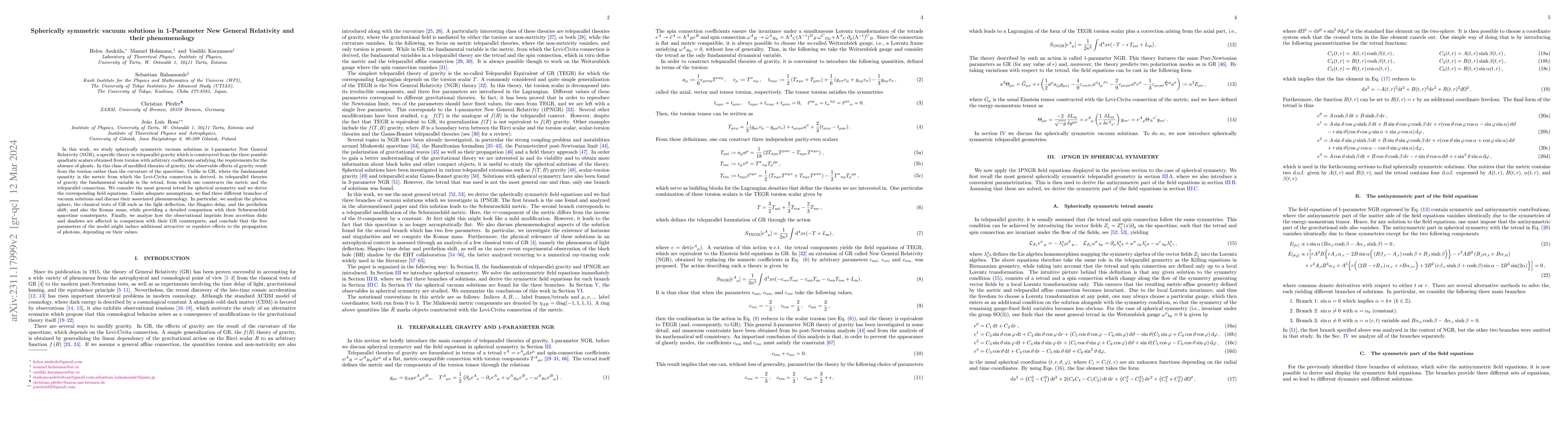 Thumbnail for Spherically symmetric vacuum solutions in 1-Parameter New General
  Relativity and their phenomenology