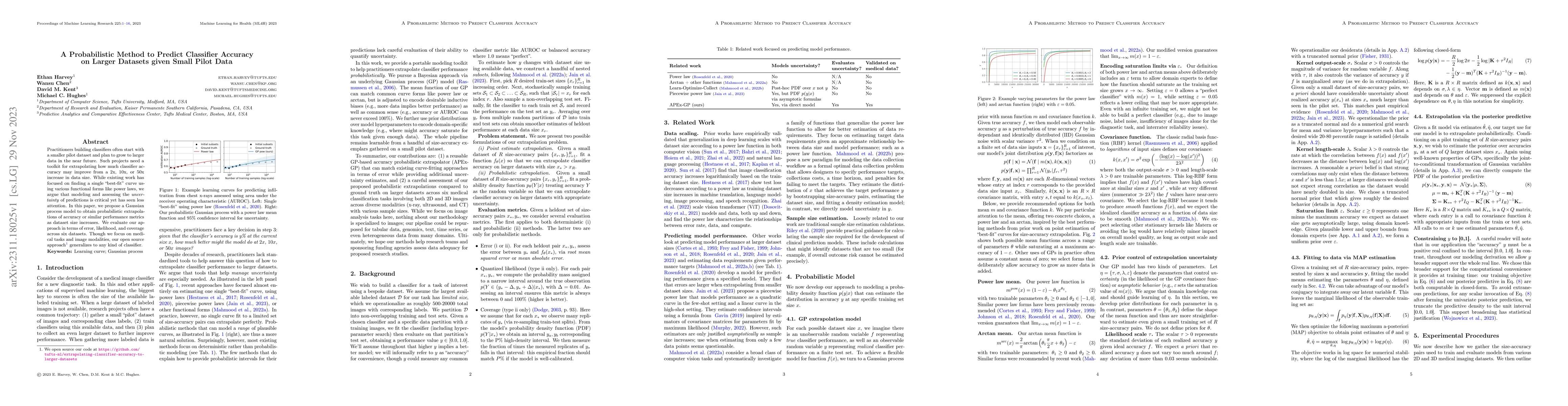 Thumbnail for A Probabilistic Method to Predict Classifier Accuracy on Larger Datasets
  given Small Pilot Data