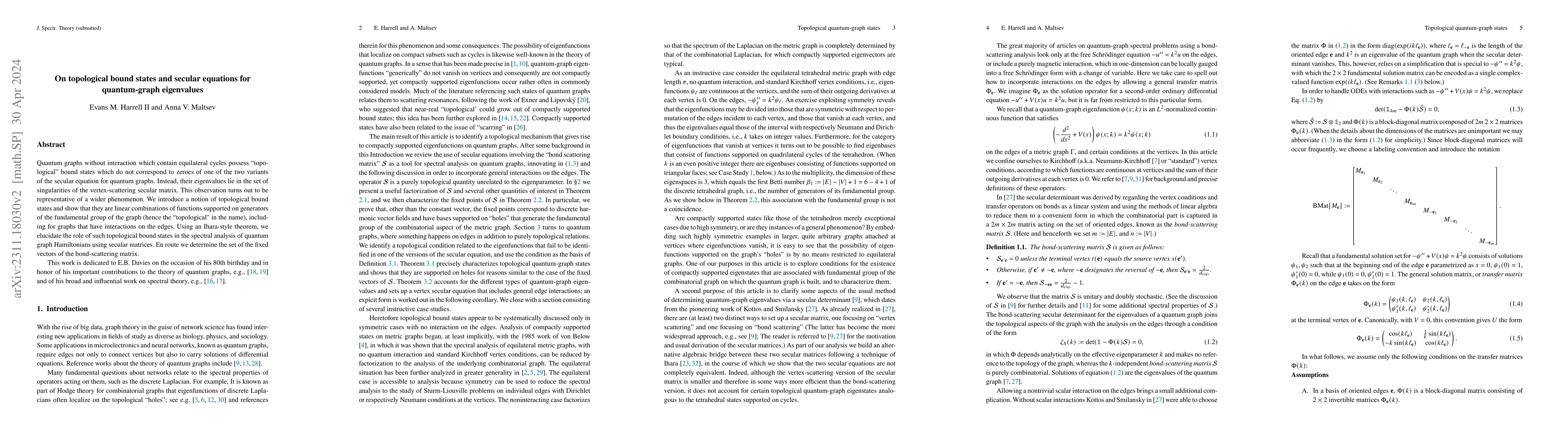Thumbnail for On topological states and secular equations for quantum-graph
  eigenvalues