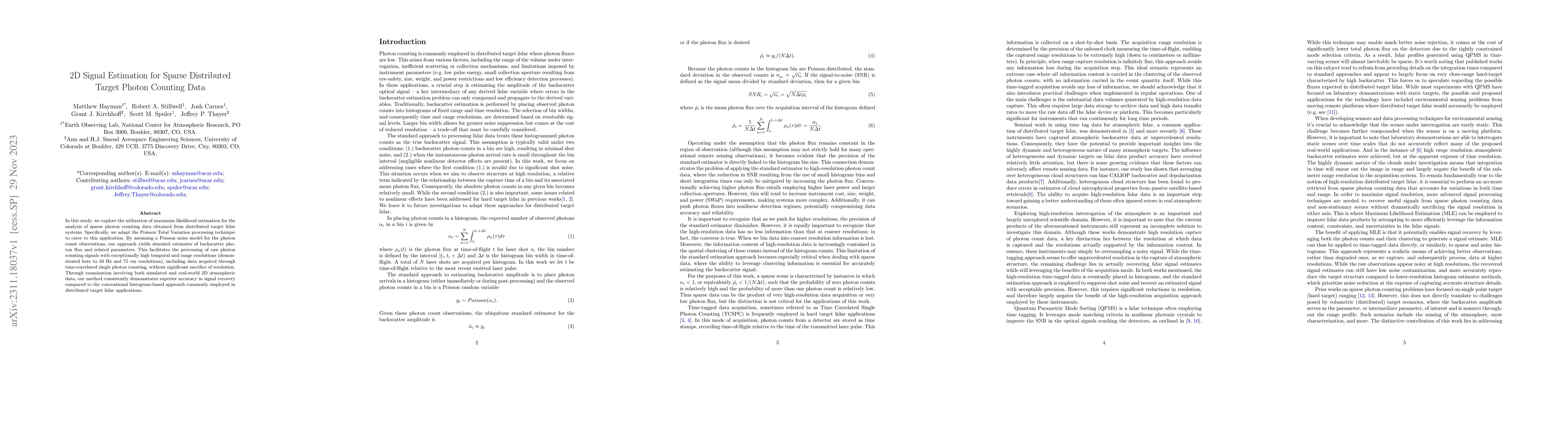Thumbnail for 2D Signal Estimation for Sparse Distributed Target Photon Counting Data