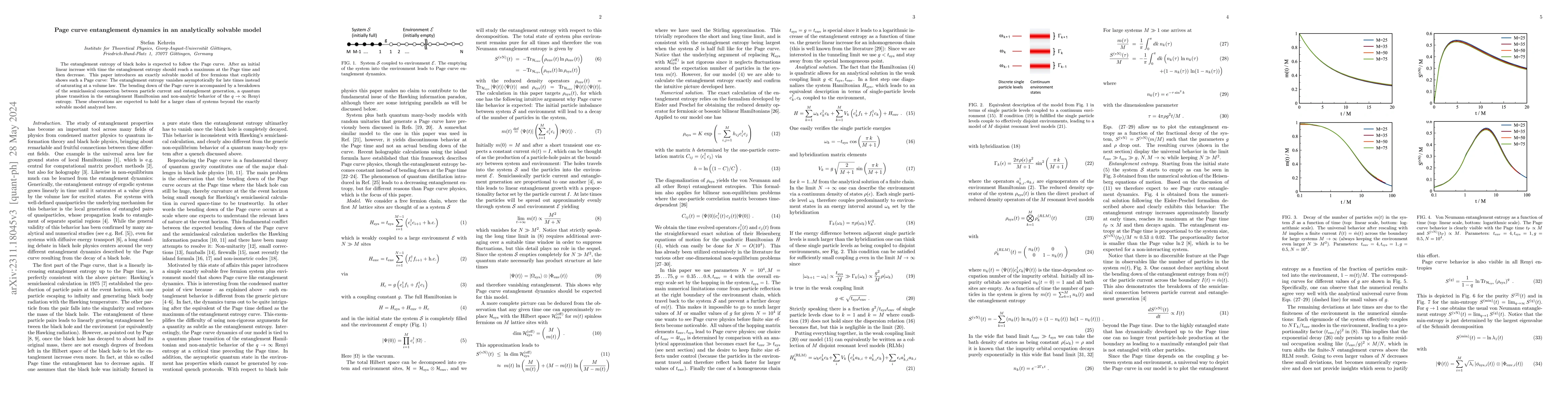 Thumbnail for Page curve entanglement dynamics in an analytically solvable model