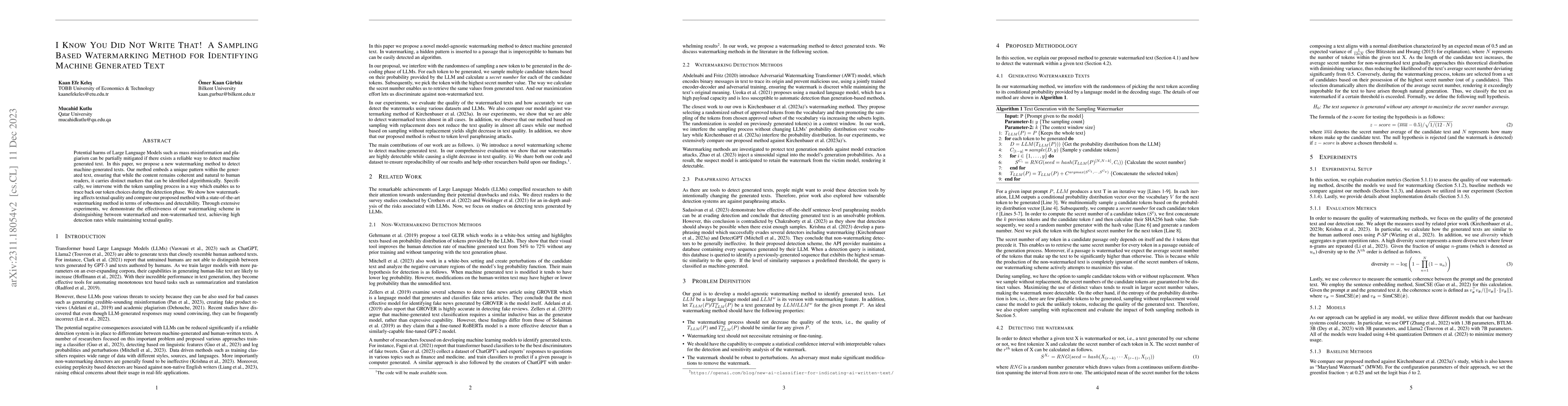 Thumbnail for I Know You Did Not Write That! A Sampling Based Watermarking Method for
  Identifying Machine Generated Text