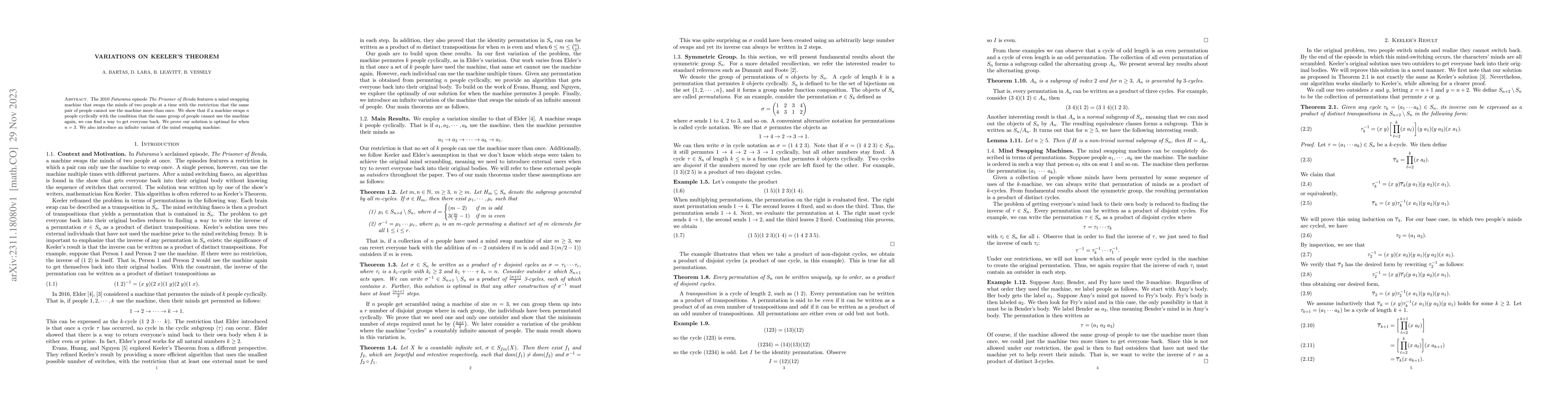 Thumbnail for Variations on Keeler's Theorem
