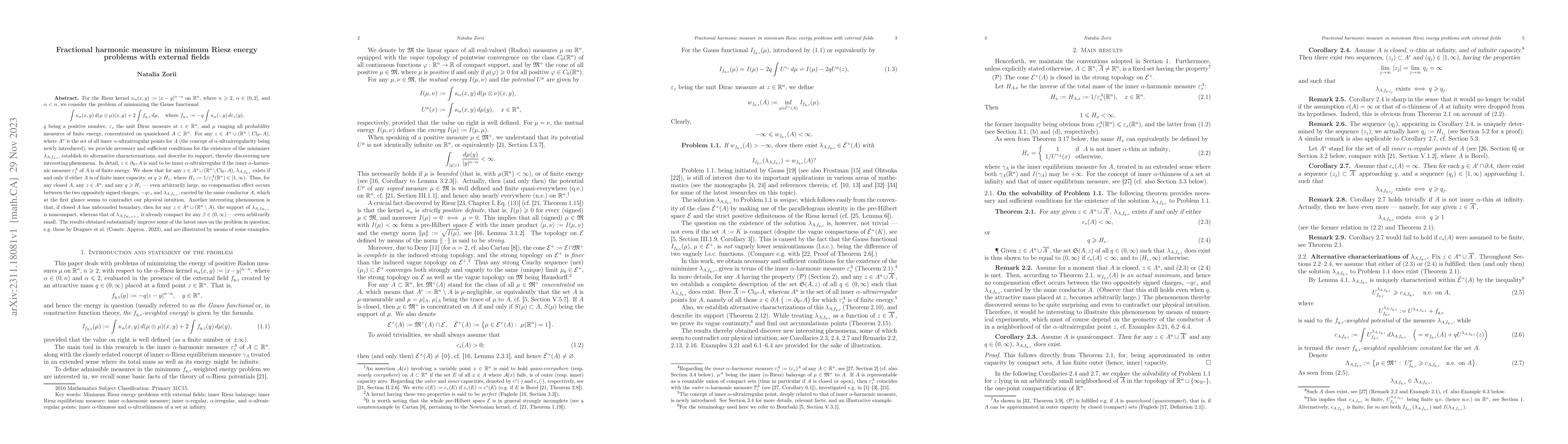 Thumbnail for Fractional harmonic measure in minimum Riesz energy problems with
  external fields