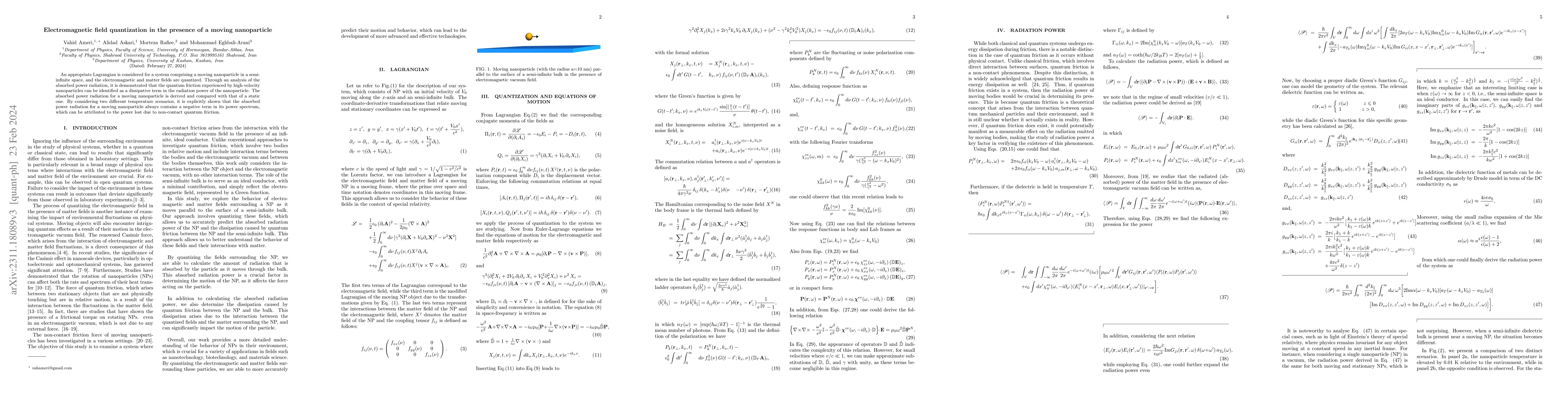 Thumbnail for Electromagnetic field quantization in the presence of a moving
  nano-particle