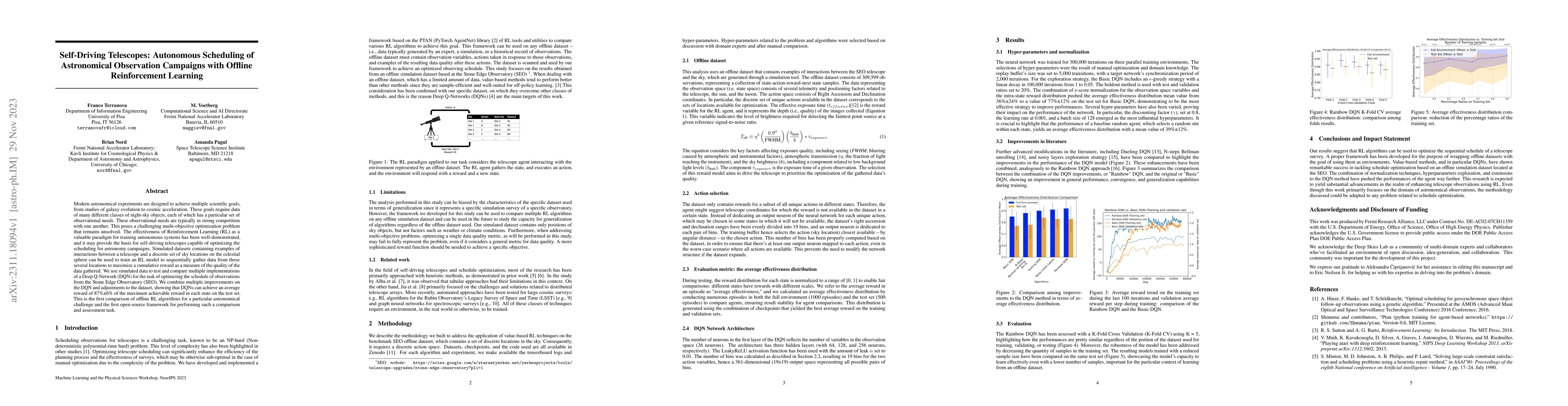 Thumbnail for Self-Driving Telescopes: Autonomous Scheduling of Astronomical
  Observation Campaigns with Offline Reinforcement Learning