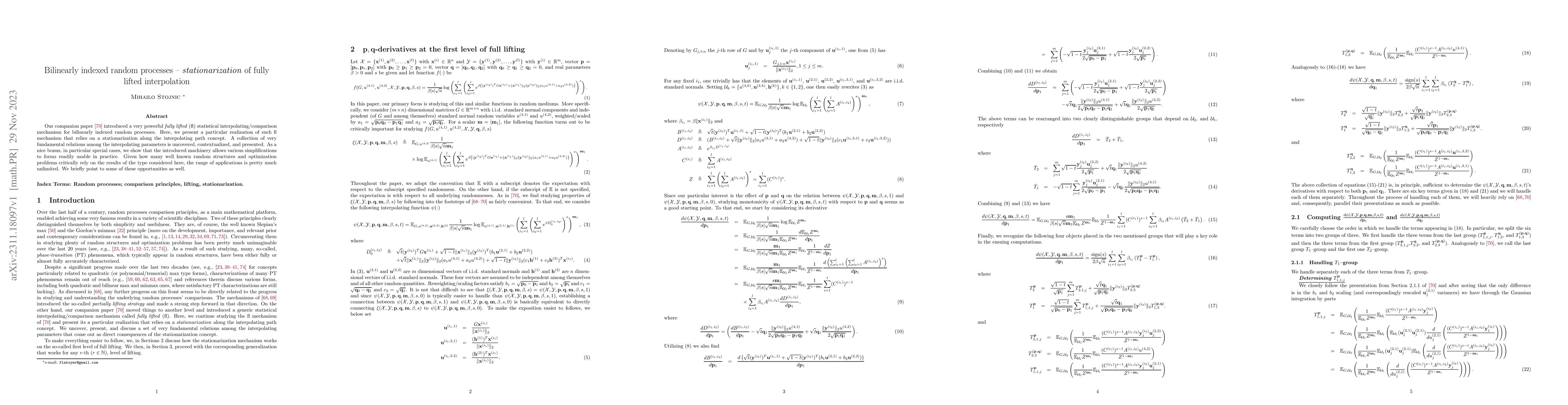 Thumbnail for Bilinearly indexed random processes -- \emph{stationarization} of fully
  lifted interpolation