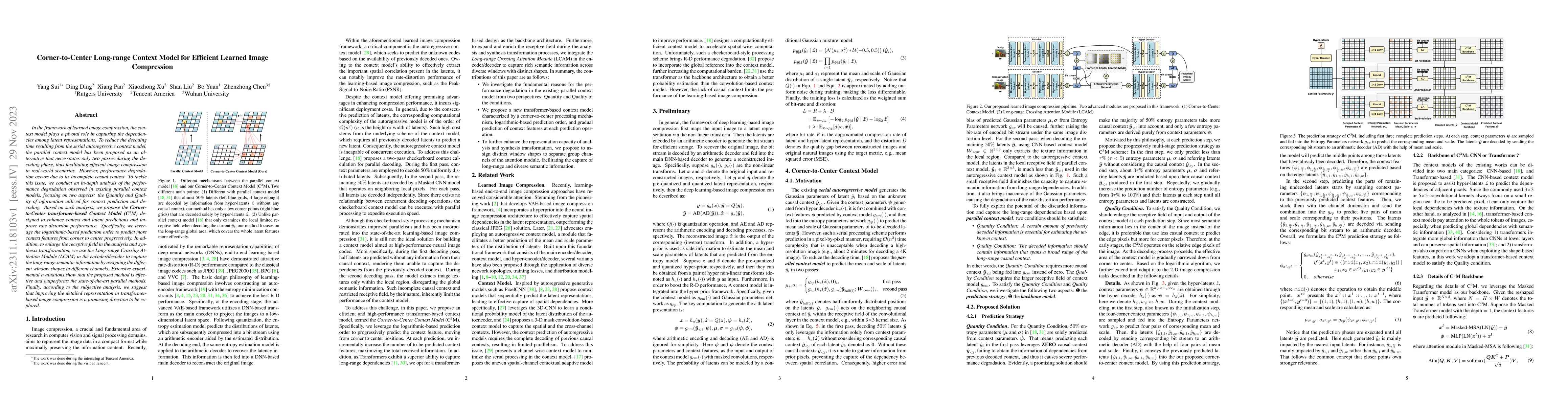 Thumbnail for Corner-to-Center Long-range Context Model for Efficient Learned Image
  Compression