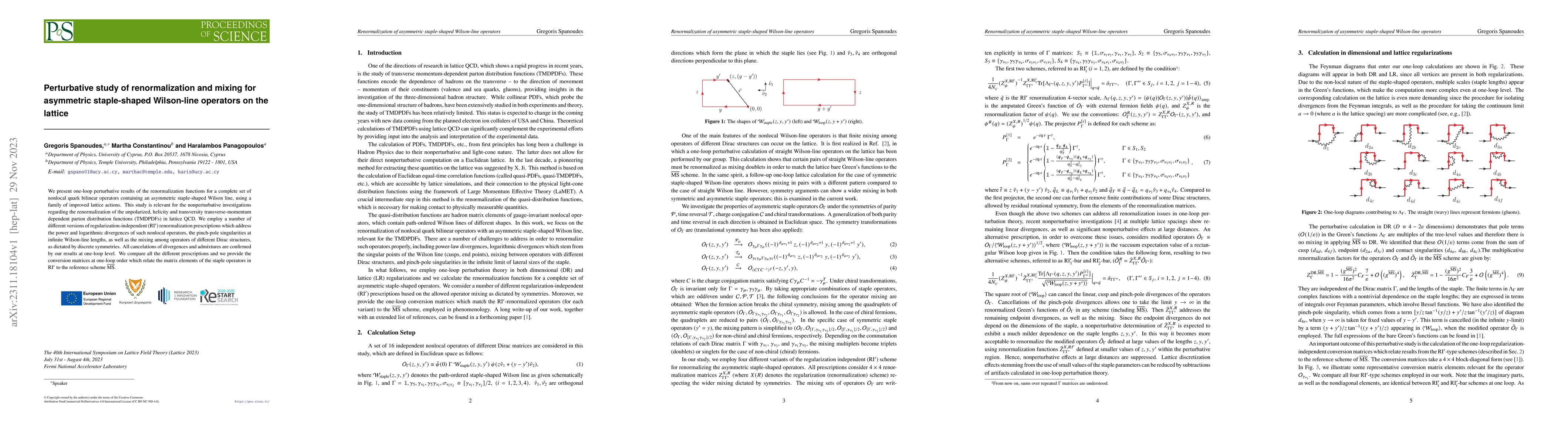 Thumbnail for Perturbative study of renormalization and mixing for asymmetric
  staple-shaped Wilson-line operators on the lattice