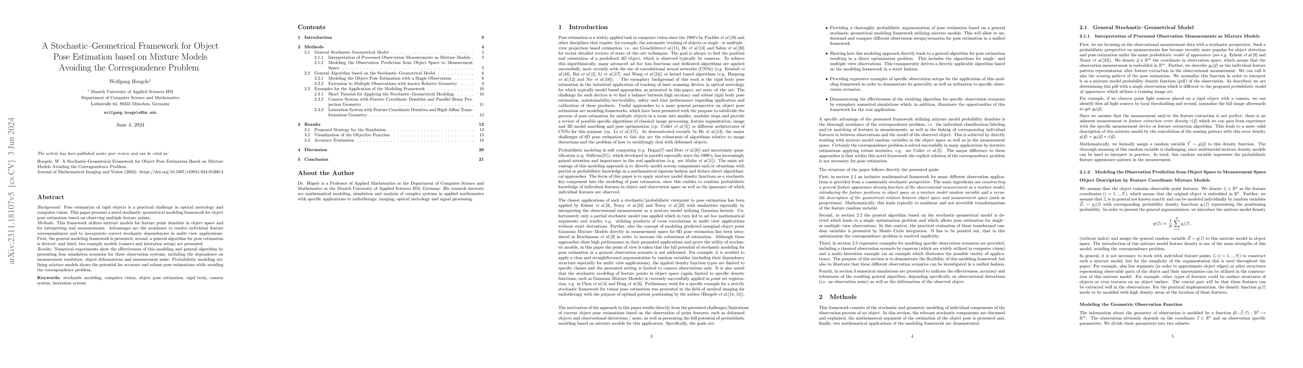 Thumbnail for A Stochastic-Geometrical Framework for Object Pose Estimation based on
  Mixture Models Avoiding the Correspondence Problem