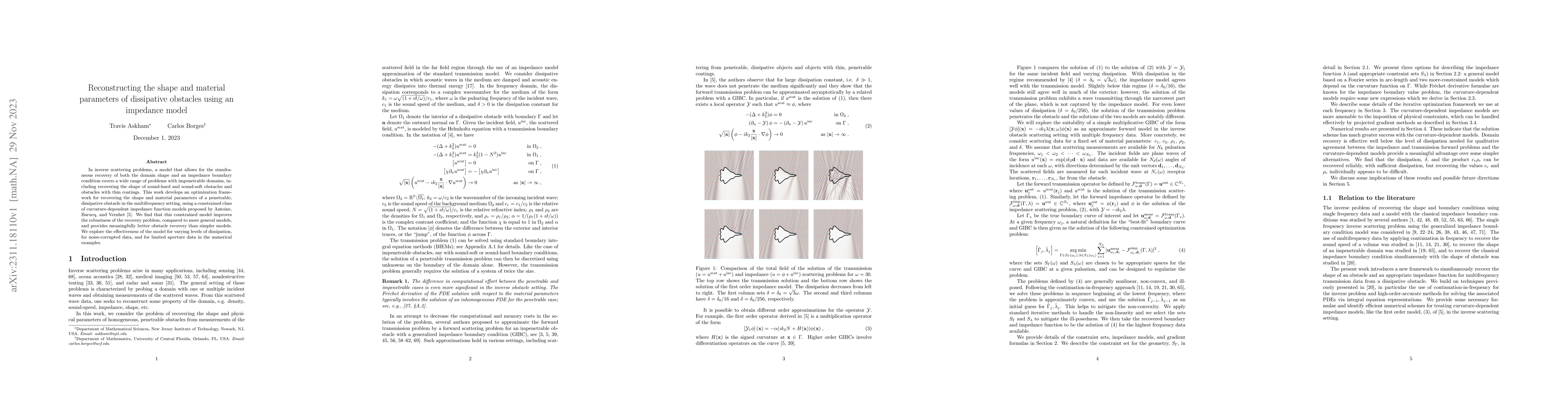 Thumbnail for Reconstructing the shape and material parameters of dissipative
  obstacles using an impedance model