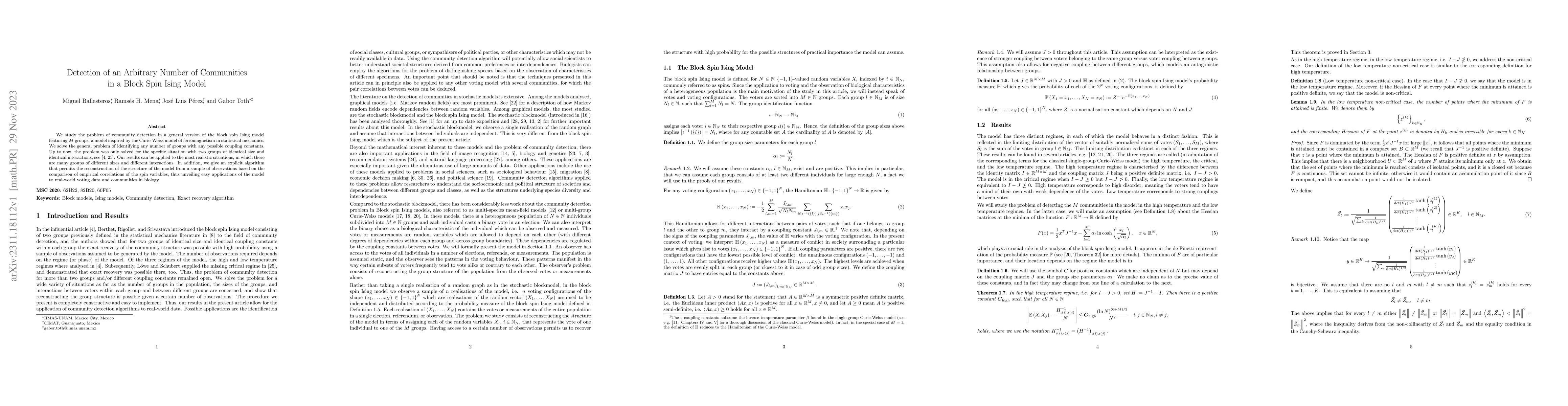 Thumbnail for Detection of an Arbitrary Number of Communities in a Block Spin Ising
  Model