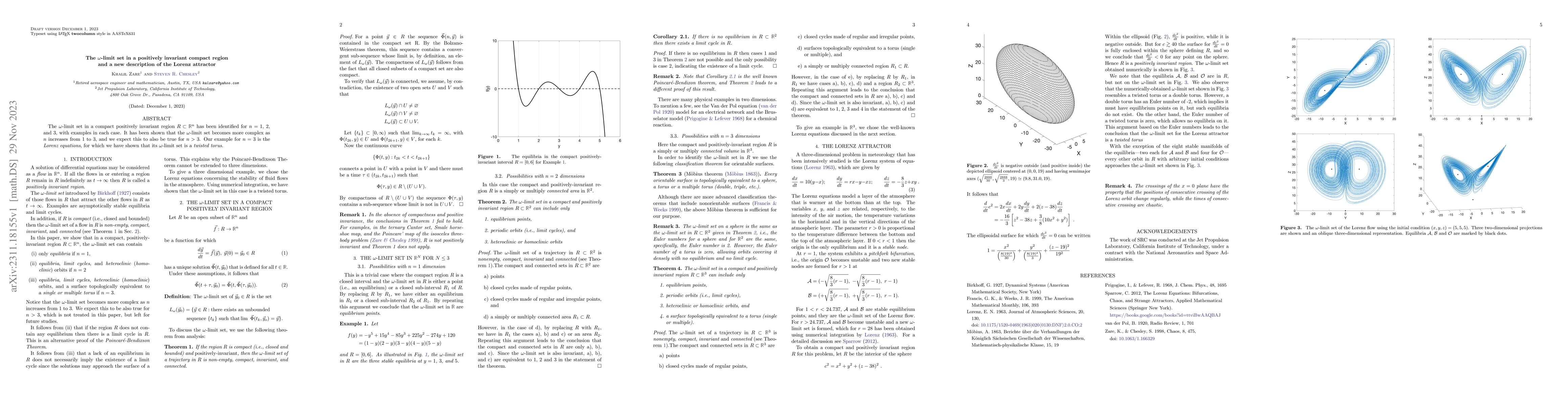 Thumbnail for The $\omega$-limit set in a positively invariant compact region and a
  new description of the Lorenz attractor