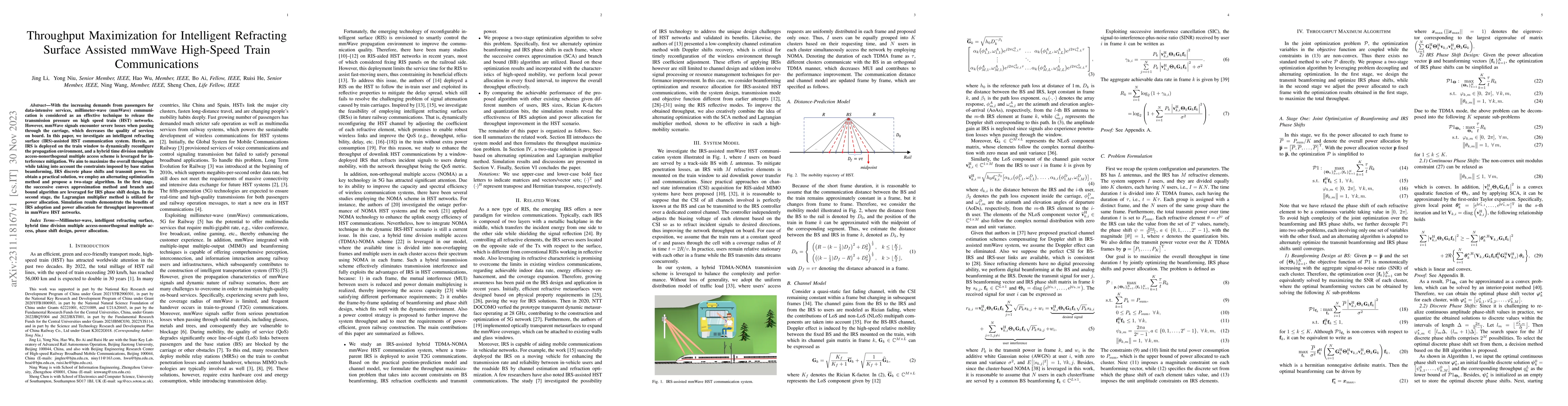 Thumbnail for Throughput Maximization for Intelligent Refracting Surface Assisted
  mmWave High-Speed Train Communications