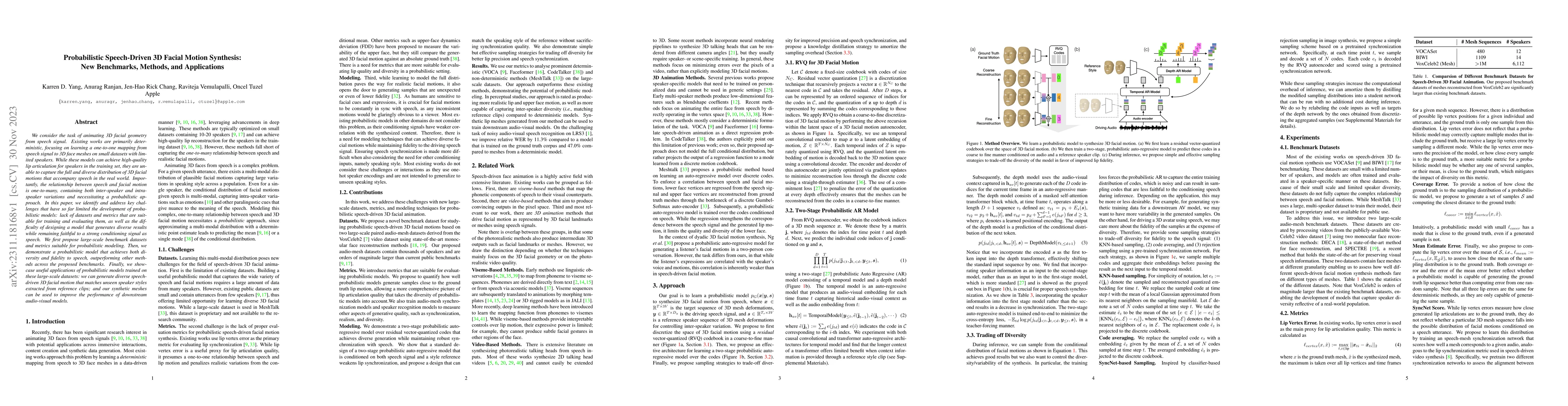 Thumbnail for Probabilistic Speech-Driven 3D Facial Motion Synthesis: New Benchmarks,
  Methods, and Applications