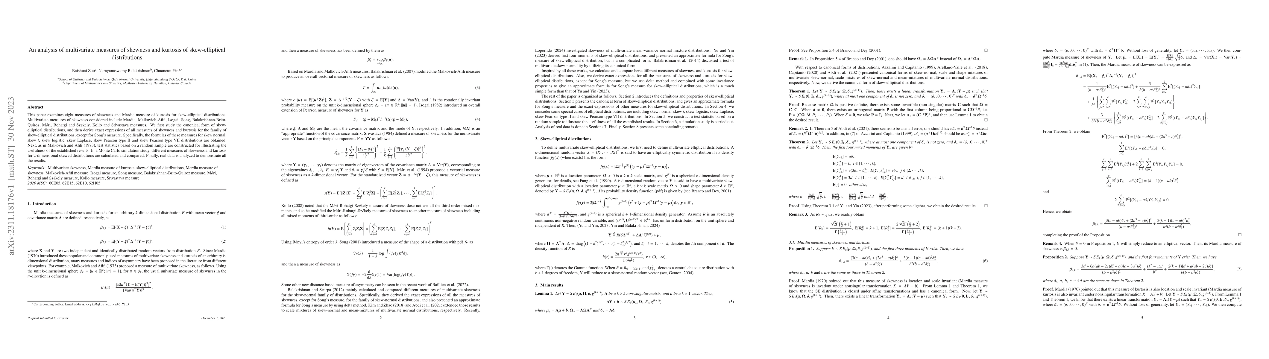 Thumbnail for An analysis of multivariate measures of skewness and kurtosis of
  skew-elliptical distributions
