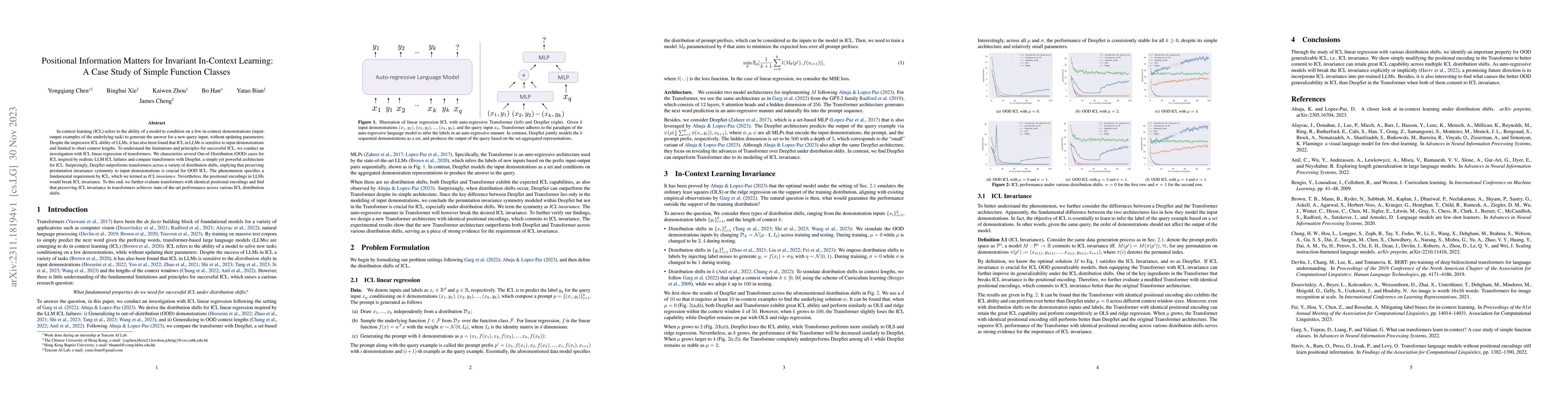 Thumbnail for Positional Information Matters for Invariant In-Context Learning: A Case
  Study of Simple Function Classes